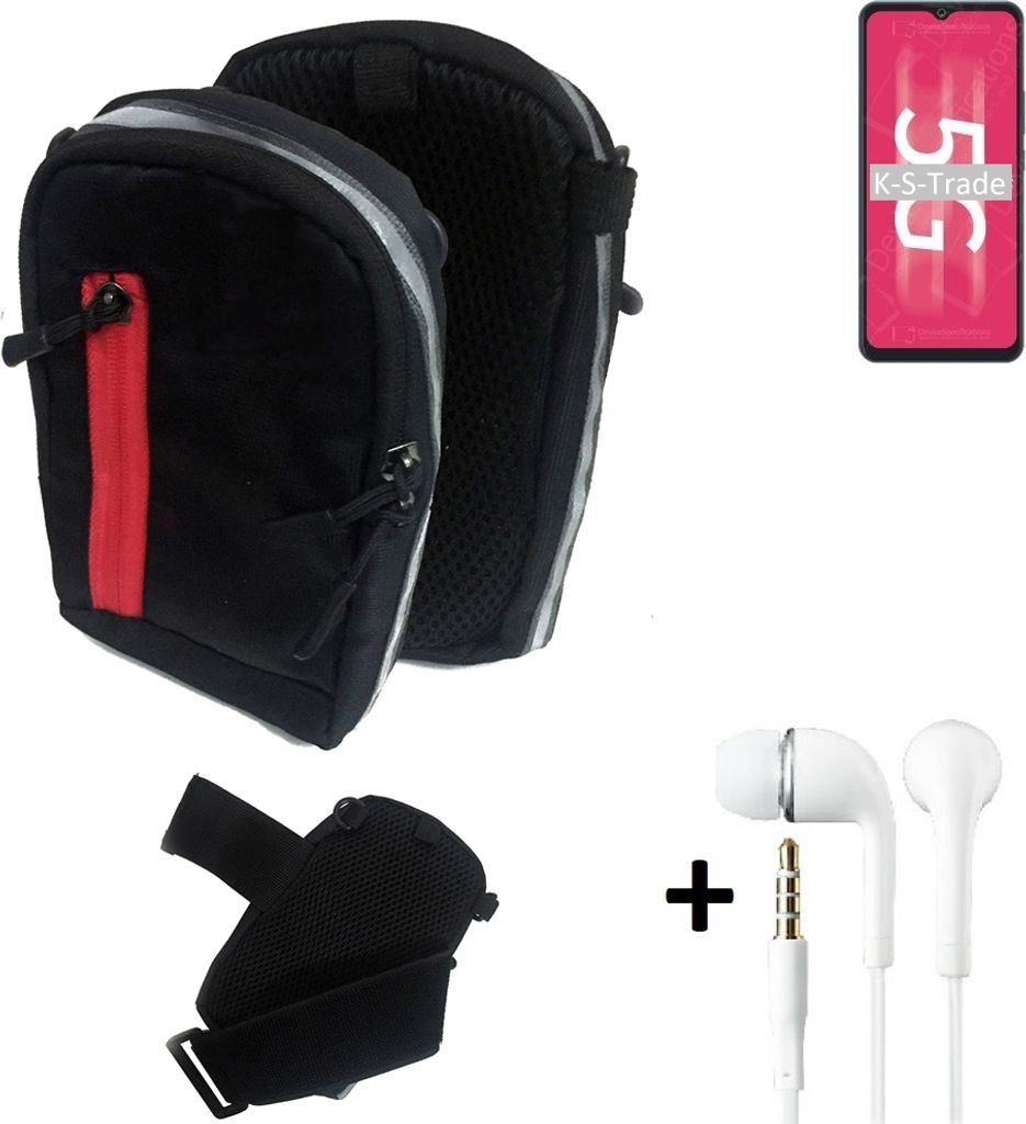 K-S-Trade Outdoor Gürteltasche Holster Umhängetasche + Kopfhörer kompatibel mit ZTE Blade 20 5G schwarz Handy Tasche Case travelbag Schutzhülle
