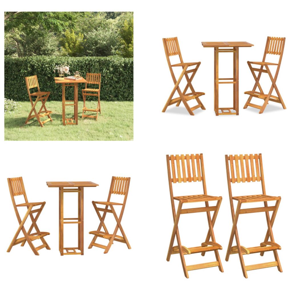 vidaXL 3 tlg. Gartenbar Set Massivholz Akazie - Gartenbar-Set - Gartenbar-Sets - Bar-Set - Bistro-Set