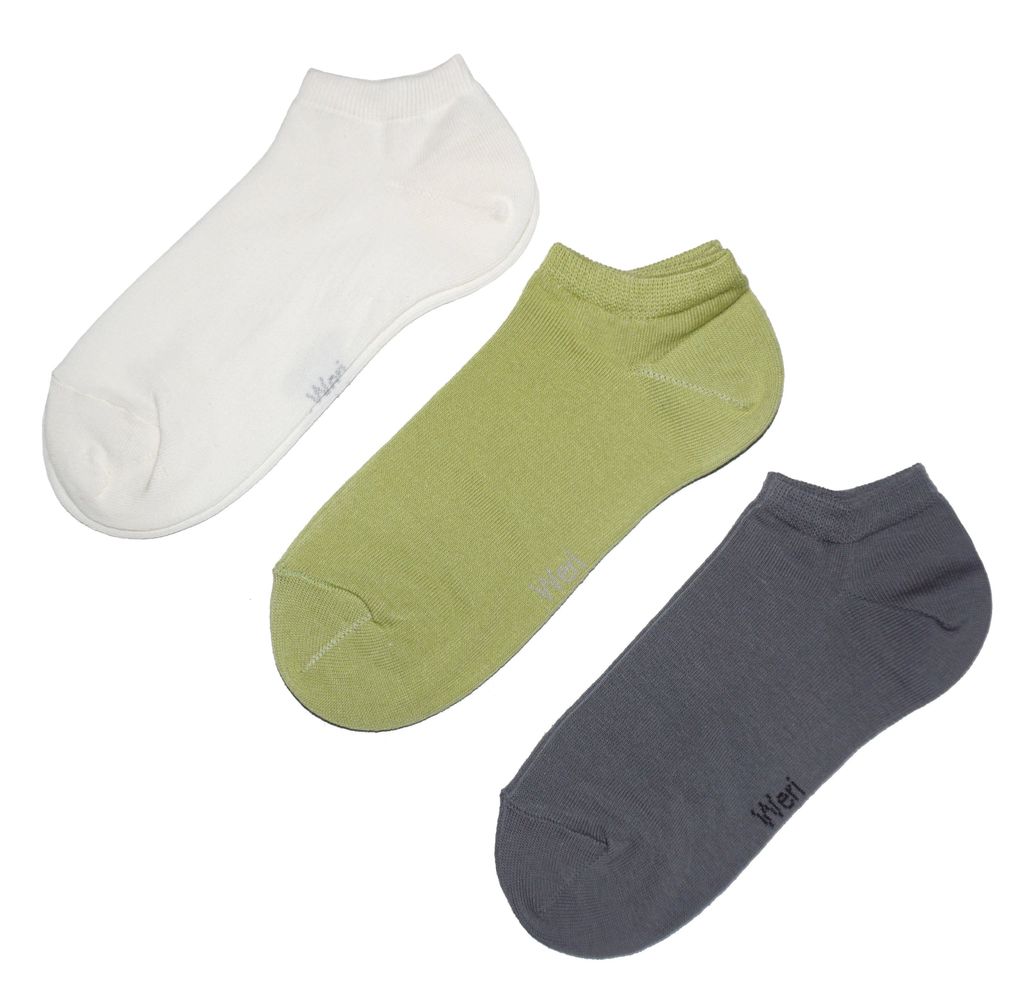 Sneakersocken 3-er Pack aus Baumwolle Einfarbig Grün-Creme Größe 31-34