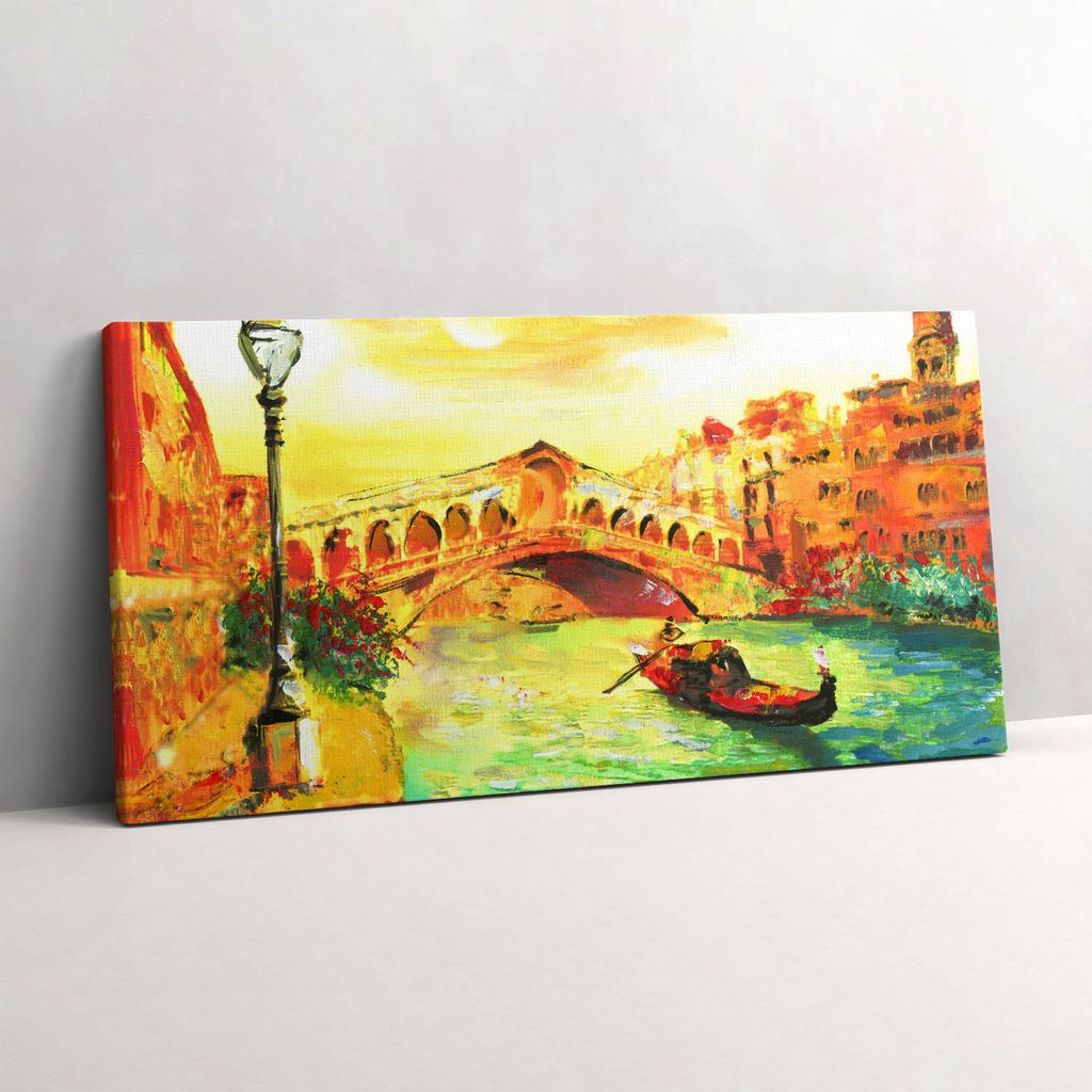 Venedig - Gondel und Rialtobrücke – Leinwandbild Wandbild – 100x50 cm – Leinwandbilder – Wandbilder – Schlafzimmer – Flur