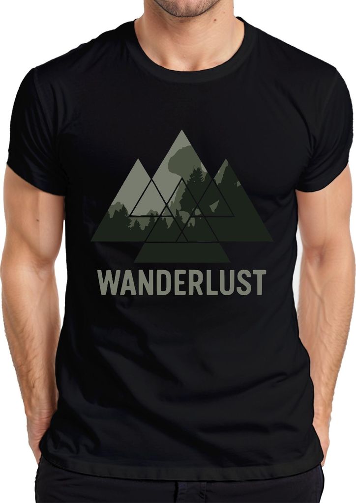WANDERLUST Berge Wandern Outdoor Natur Wald Abenteuer Camping Herren T-Shirt, Schwarz, XXL