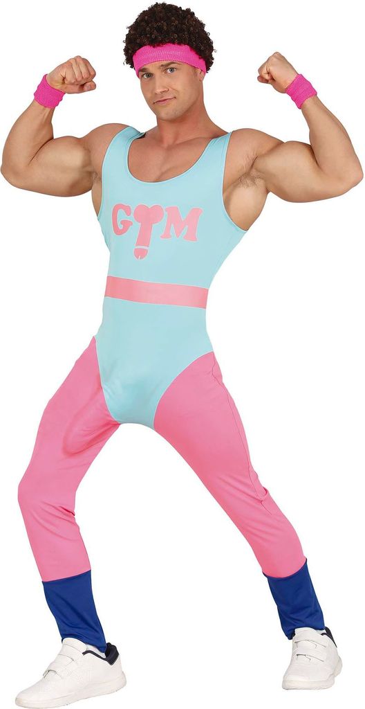 Sport Retro 80s Fun Outfit Gym Neon Look Herren Performance Jogging Overall, Größe: 54 - 56 (XL) Farbe: Blau