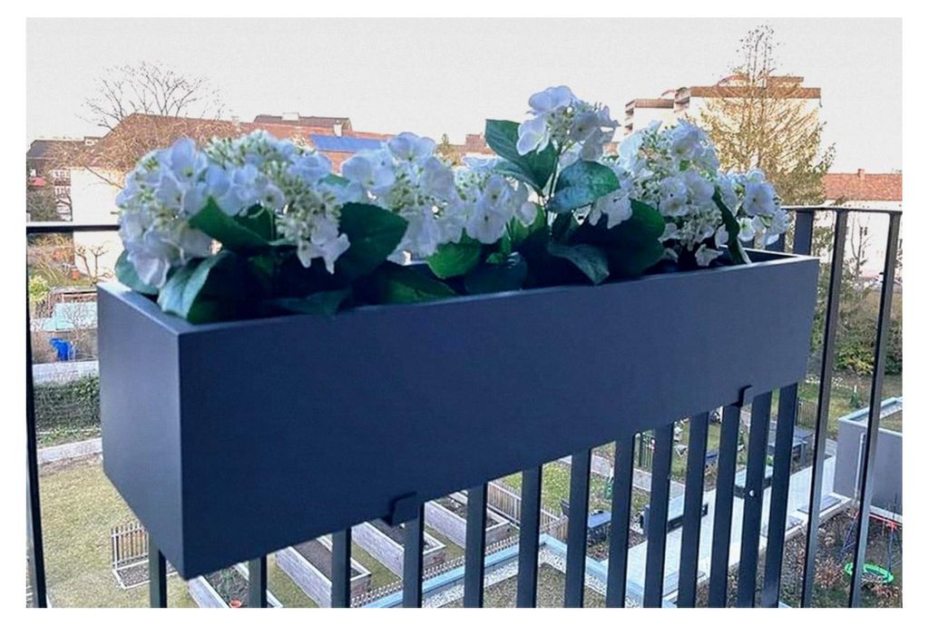 Blumenkastenhalterung, schwarz (für runde Geländer) 25x3x29