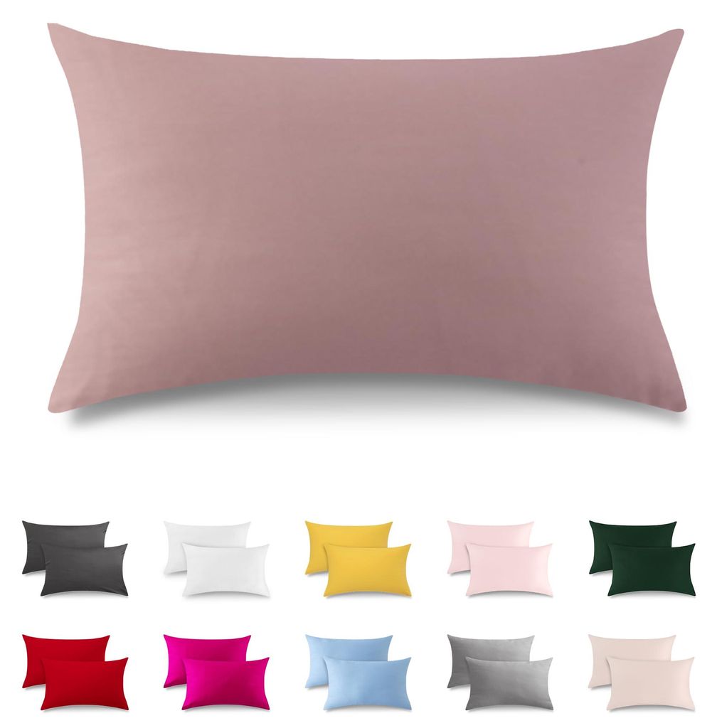 2er-Set Kissenbezüge 40 x 60 cm – 100 % Baumwolle, rosa. Weich und hypoallergen, -, mit Reißverschluss, geeignet für Allergiker.