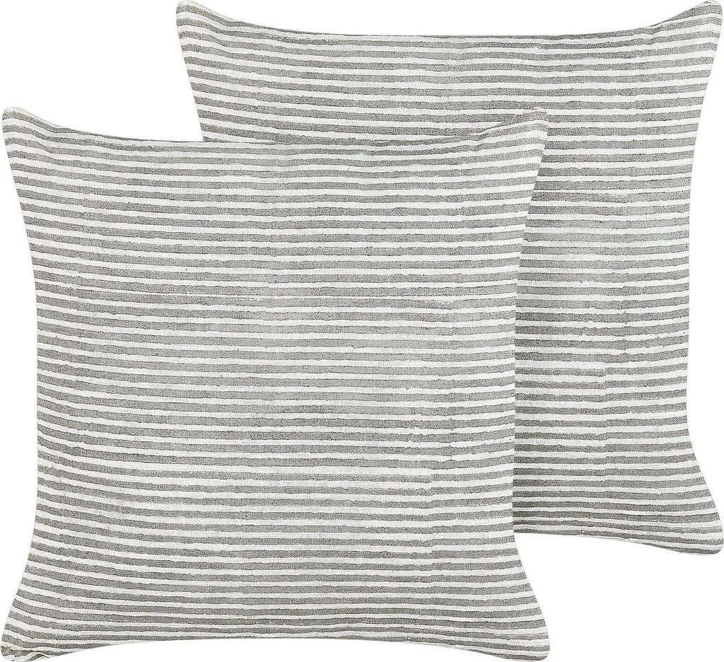Lot de coussins confortables 50x50 pour canapé gris et blanc rayé x2