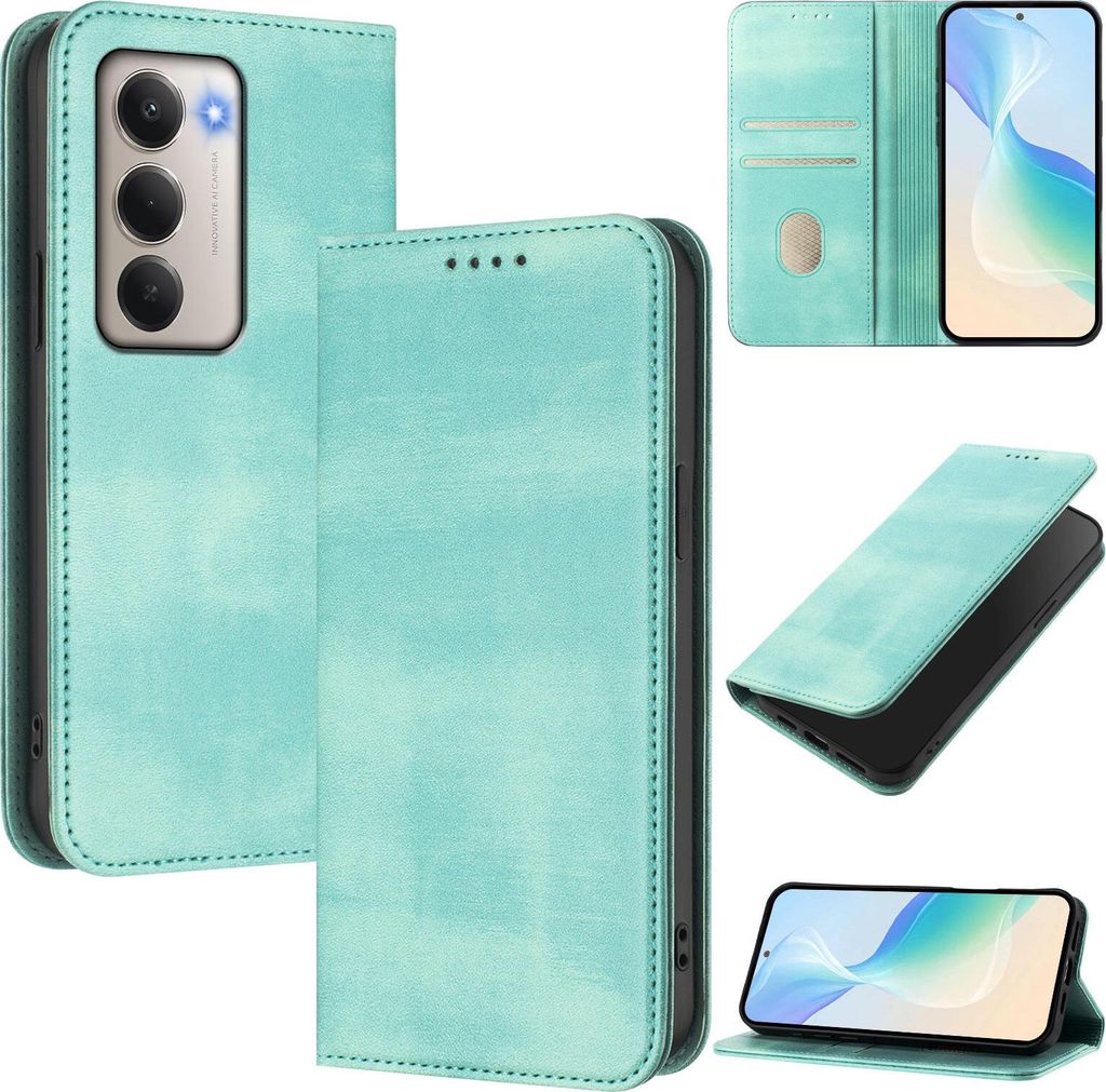Handyhülle für Xiaomi Redmi 15 5G/4G, Vintage Leder RFID Schutz Kartenfach Standfunktion Magnetische Klapphülle Türkis