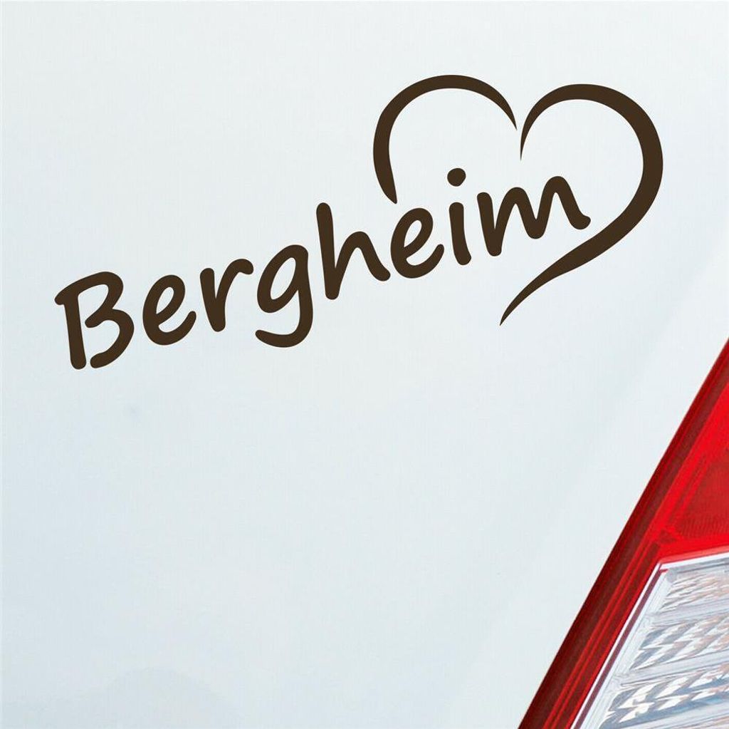 Auto Aufkleber Bergheim Herz Stadt City Liebe Love Heimat Heart 20x8 cm Braun Sticker Heckscheibenaufkleber