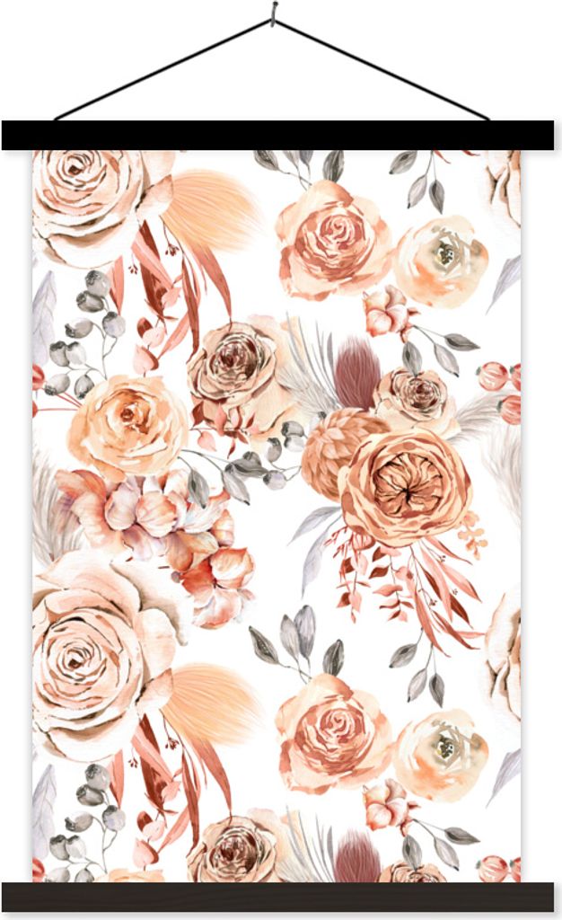 MuchoWow Textilposter Rosen - Braun - Weiß 120x180 cm mit schwarzem Rahmen - Fotos