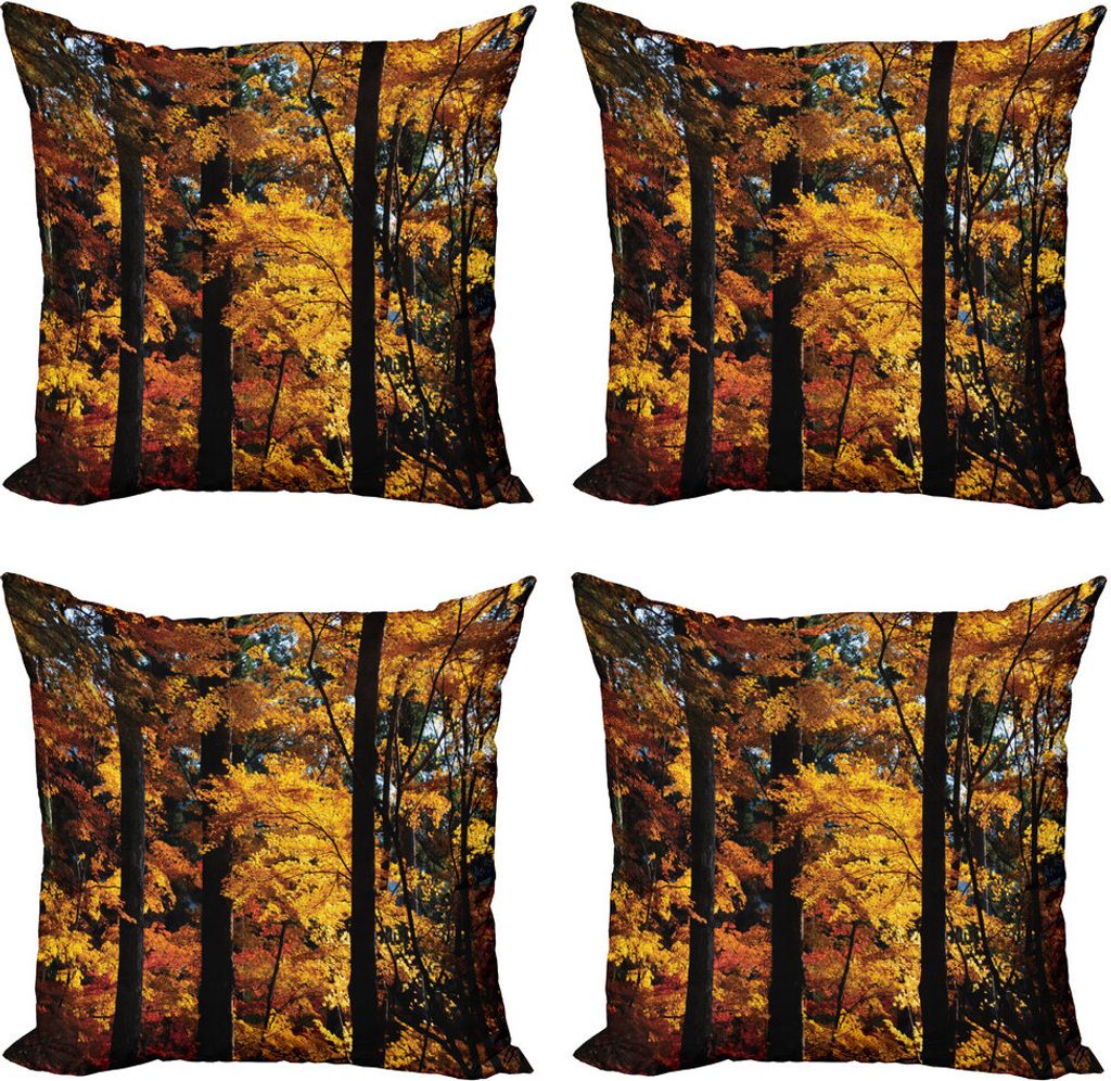 ABAKUHAUS Baum Kissenbezug Set (4 Stück), Fall Ruhige Land, Moderner Doppelseitiger Digitaldruck, 50 cm x 50 cm, Dunkelbraun Orange Gelb