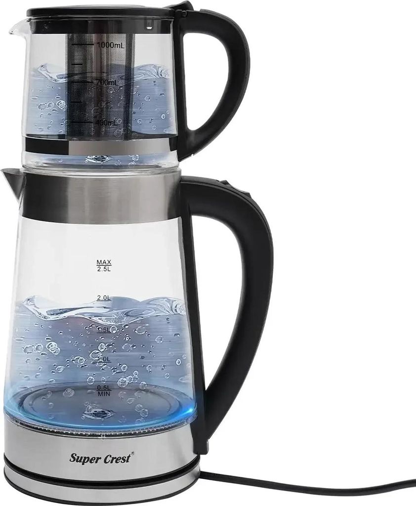 Glas Wasserkocher & Teekocher Set - Elektrischer Multikocher - 2,5L Wasserkocher + 1L Teekanne - 1800W - Teesieb - 220V EU-Stecker - Trockenlaufsch...