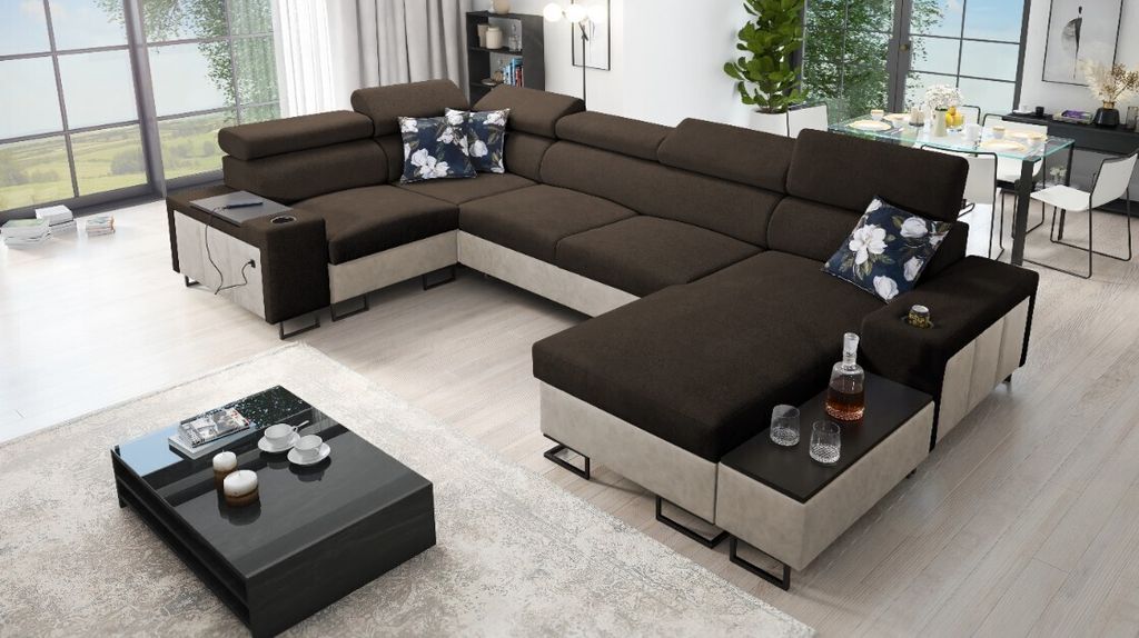 Kaiser Möbel Großes Ecksofa für das Wohnzimmer,Schlaffunktion MELODYIVMAXI Tauro/Freya Beige/Braun Rechts