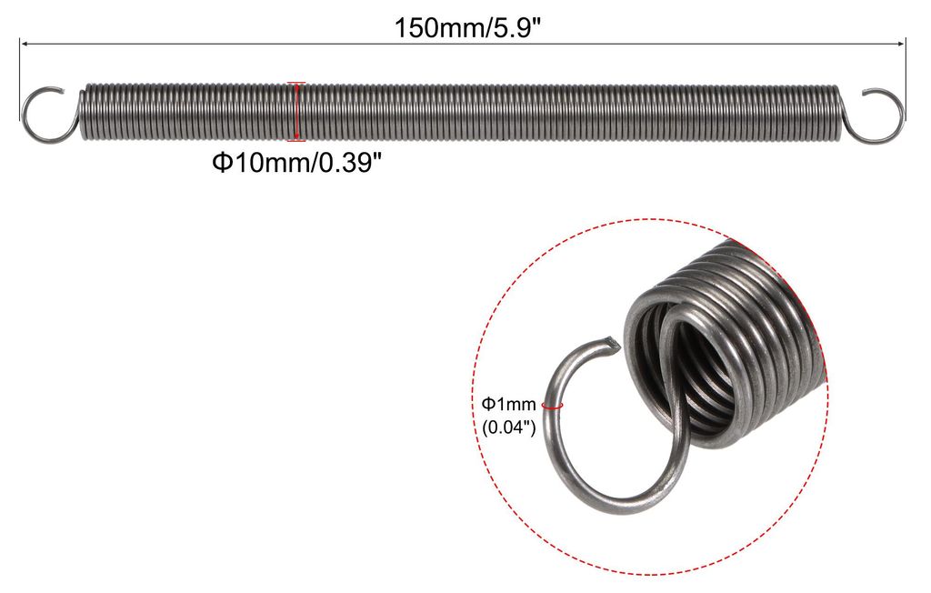 2 Stš¹ck Spannfeder Zugfedern, 10 mm Au?endurchmesser, 1 mm Drahtst?rke, 255 mm Verl?ngerte L?nge, 150 mm Freie L?nge, Federstahl, 1,5 kg Tragf?h...