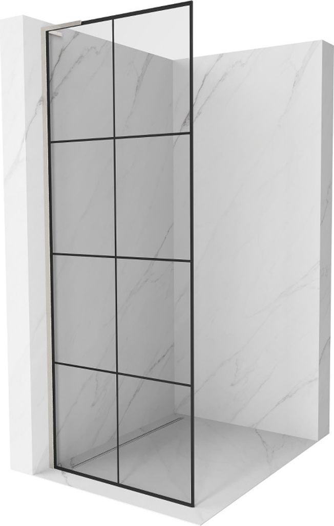 Mexen Kioto L Duschwand Walk-in 90 x 200 cm, schwarzes Muster, gebürstetes Nickel - 800-090-103-97-77