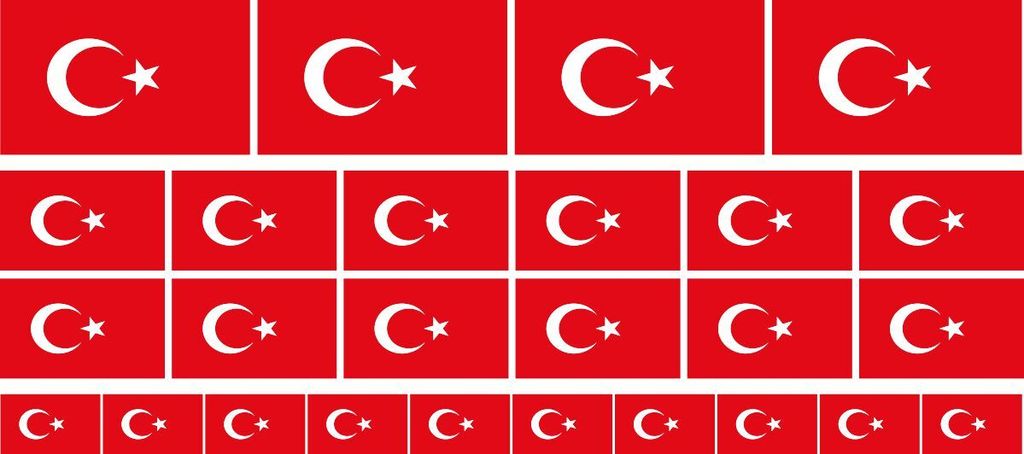 Mini Aufkleber Set - Pack glatt - 4x 51x31mm+ 12x 33x20mm + 10x 20x12mm- selbstklebender Sticker - Türkei - Flagge / Banner / Standarte fürs Auto...