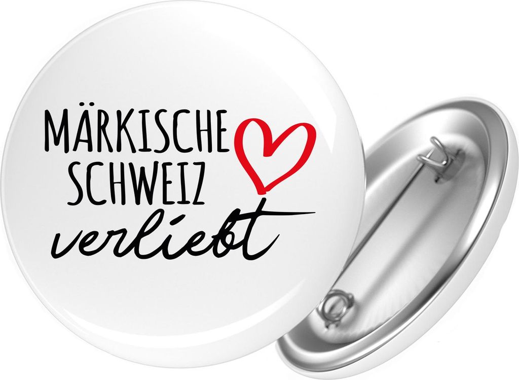 Huuraa Button Märkische Schweiz verliebt 25mm rund mit Produktbild 