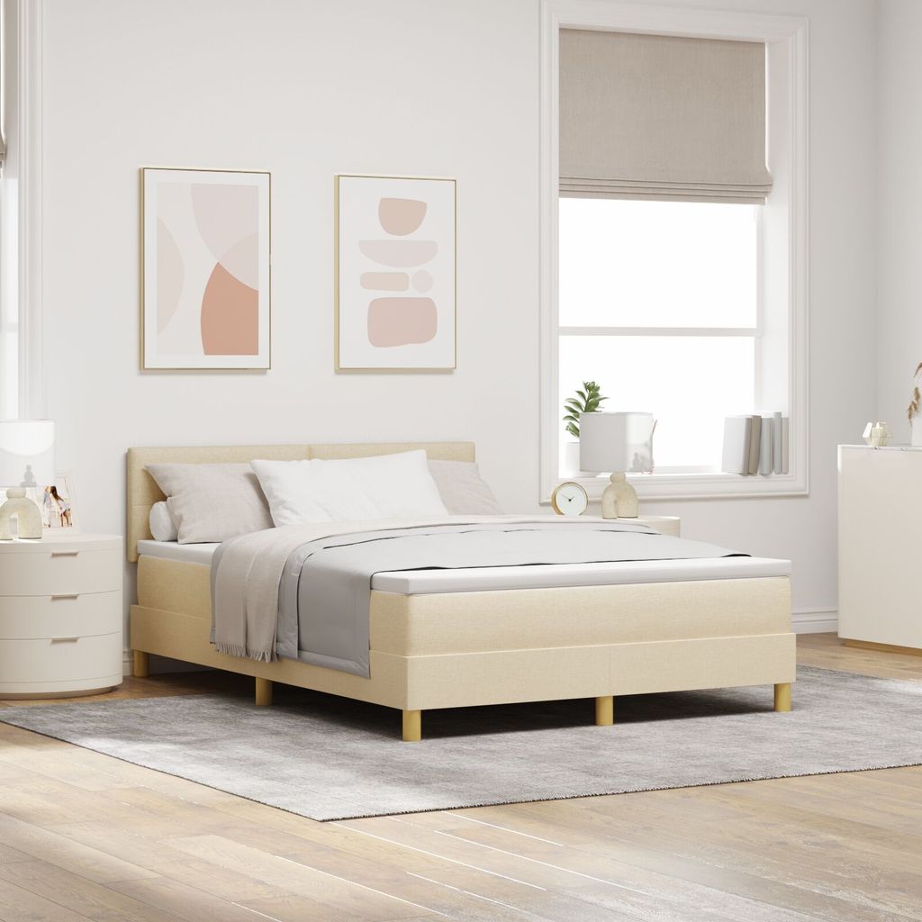 Möbel Boxspringbett mit Matratze Creme 140x200 cm Stoff - Klassische Betten 3338928