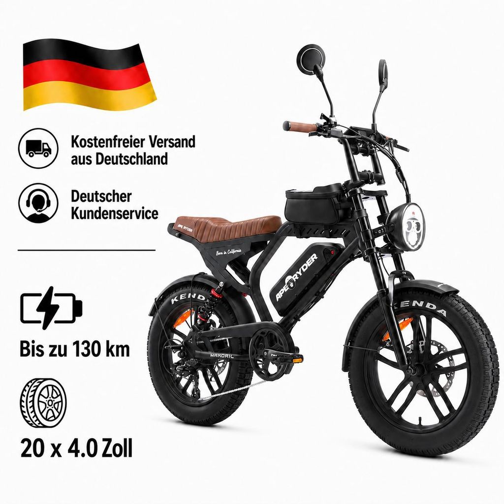 APE RYDER Mandrill E-Bike 20" Fatbike, 250W Motor, 48V 15Ah Produktbild  KI-generiertes Bild