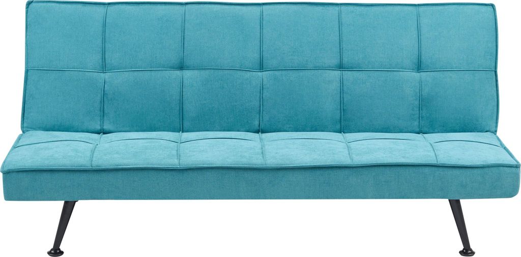 BELIANI 3-Sitzer Sofa Seeblau Stoffbezug Gesteppt mit Schalffunktion Hohe Metallbeine ohne Armlehnen Retro-Design Wohnzimmer Schlafsofa Sofabett