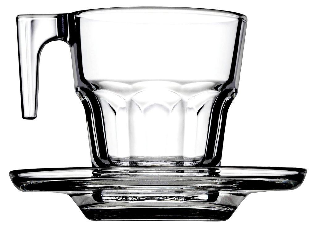 Espresso Set / 12-teilig / 6 Tassen mit Henkel / 6 Untertassen / 70 ml / Gehärtetes Glas / Spülmaschinenfest