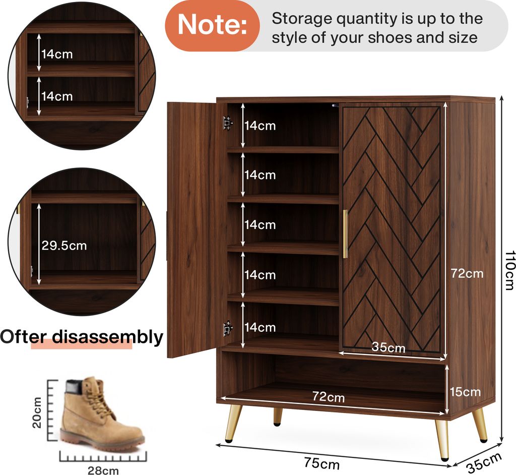 Tribesigns Meuble à chaussures à 7 niveaux, commode à chaussures avec 2 portes, meuble à chaussures de style ferme de 24 paires avec étagères réglables, étagère en bois pour l'entrée, couloir, salon