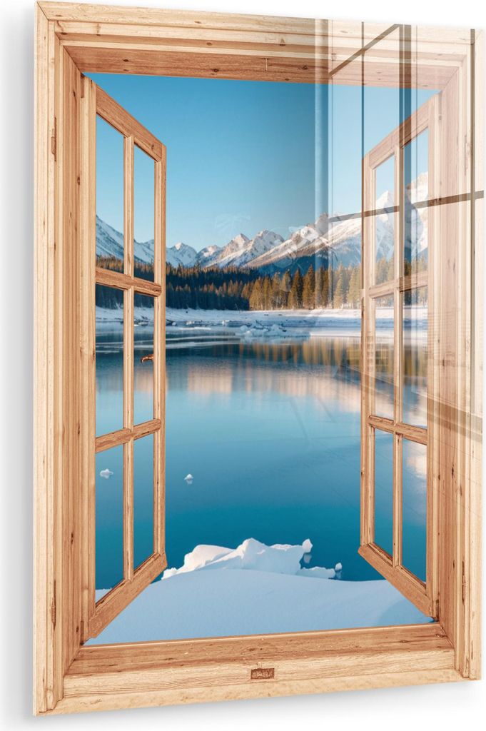 MuchoWow Glasbilder - Bilder auf Wandbild - Foto auf Glas Ansichten - Landschaft - Winter - See - Berg - Aussicht 60x80 cm Wanddekoration aus Glas ...