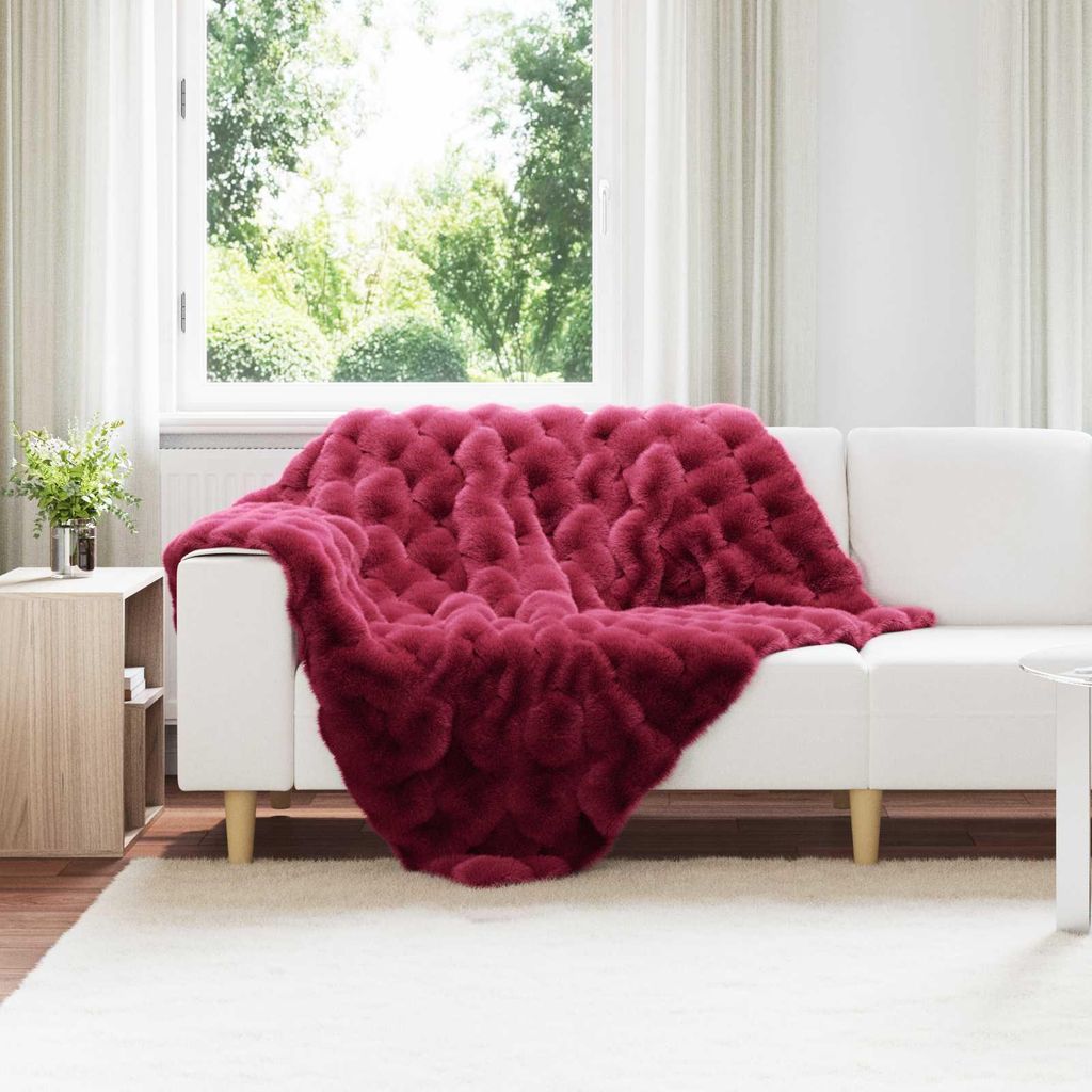 "Schlussverkauf" Kunstfell Kaninchenfell Decke Olite (1 PC) - Extra-warme - Bordeauxrot 130x150 cm C8884