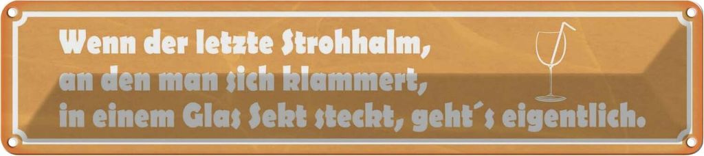 vianmo Blechschild 10x46 cm wenn der letzte Strohhalm Sekt Dekoration Spruch Zitat