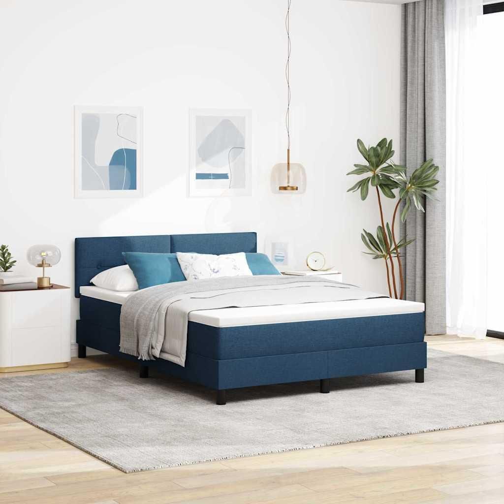 Möbel Boxspringbett mit Matratze mit Kopfteil Blau 140 x 200 cm Stoff - Klassische Betten 3342218