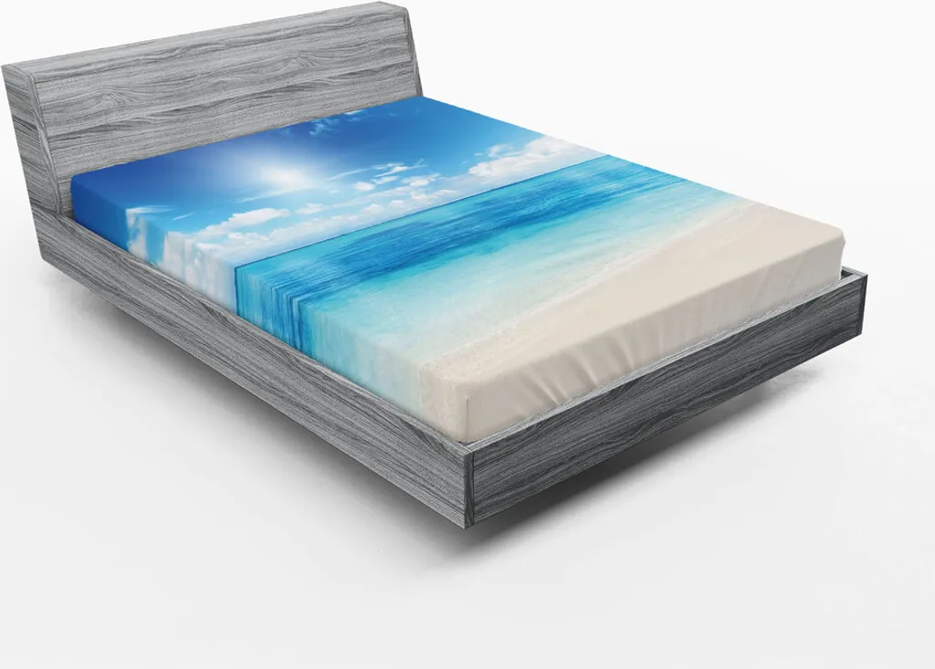 ABAKUHAUS Lenzuolo con angoli Ocean, vista sulla spiaggia dal Mar dei Caraibi, stampa estiva esotica di una giornata di sole, 180 x 200 cm, crema turchese bianco