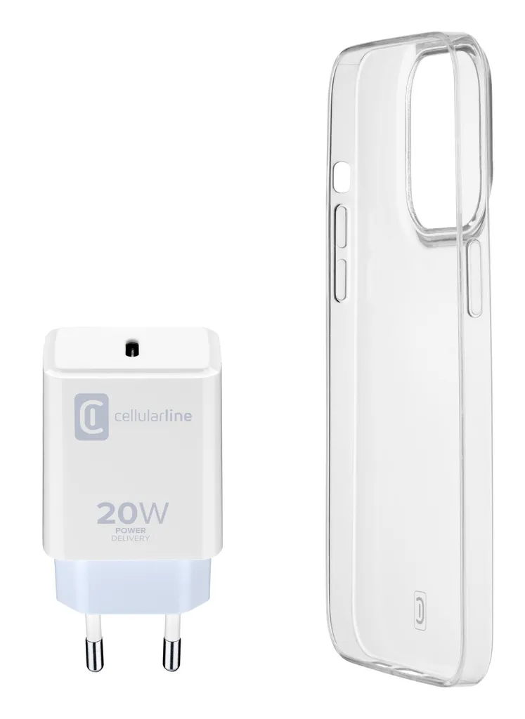Pack Accessoires iPhone 14 CellularLine Coque Transparente et Chargeur - 2