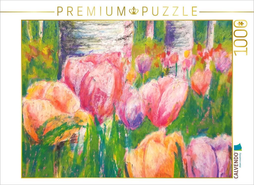 CALVENDO Puzzle Tulpen mit Ölkreide | 1000 Teile Lege-Größe 64x48cm Foto-Puzzle für glückliche Stunden