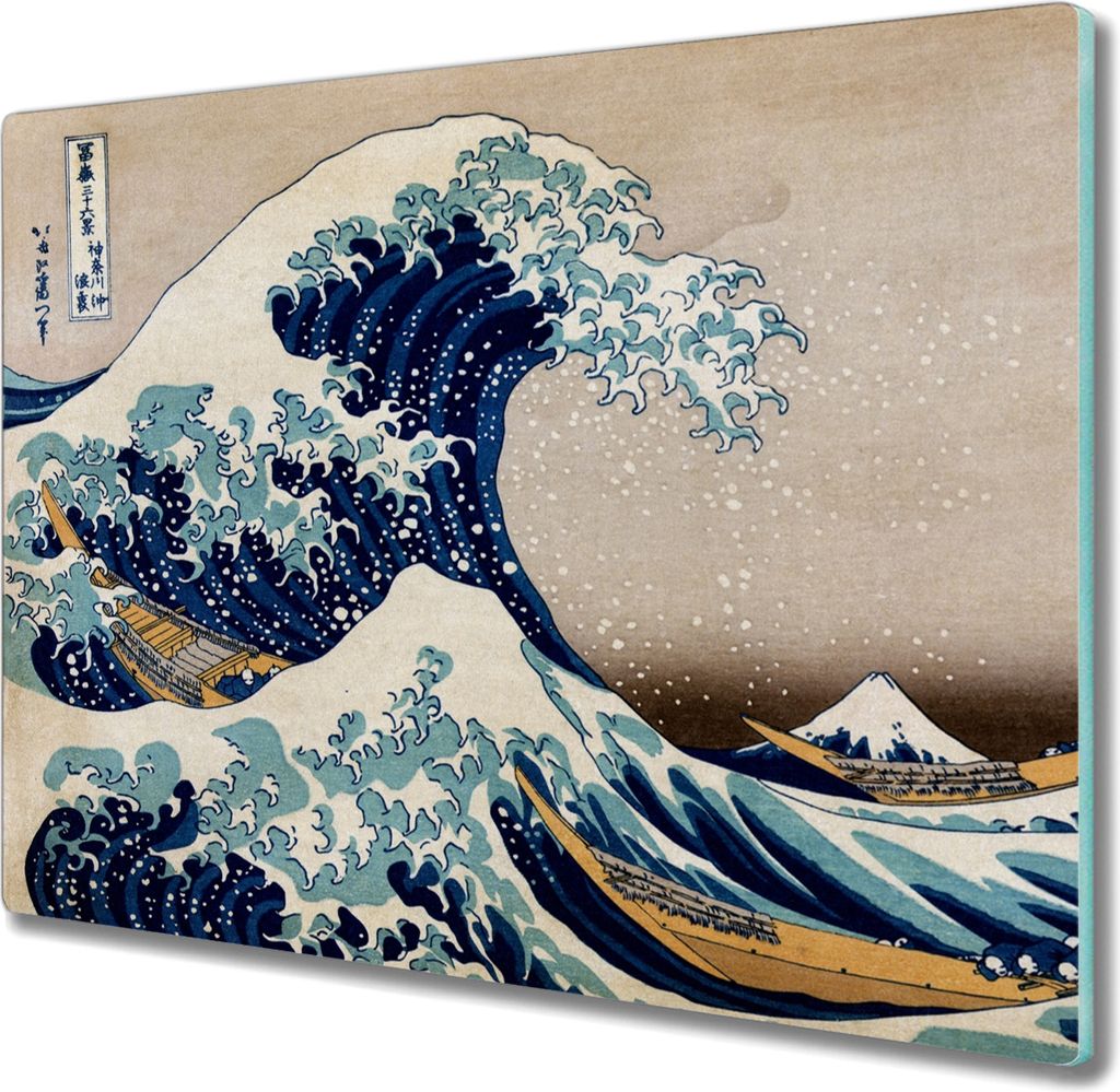 Coloray Kochplattenabdeckung Herdabdeckplatte 60x52 cm Hackbrett Schneidebrett Küchenbrett - Große Welle von Kanagawa