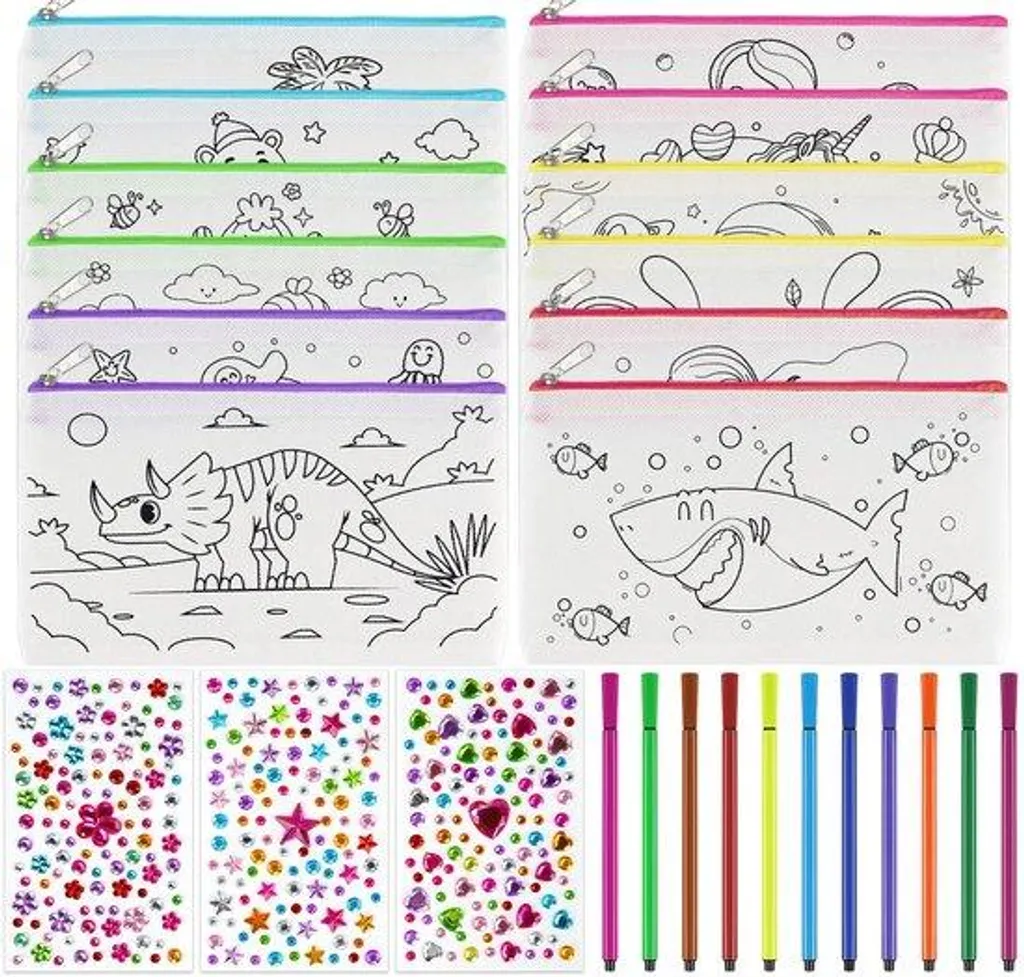 Kit de coloriage enfant avec 12 crayons et autocollants pailletés