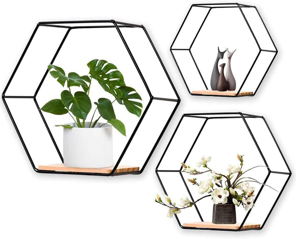 Set mit 3 sechseckigen Wandregalen, Hängeregale, Produktbild 