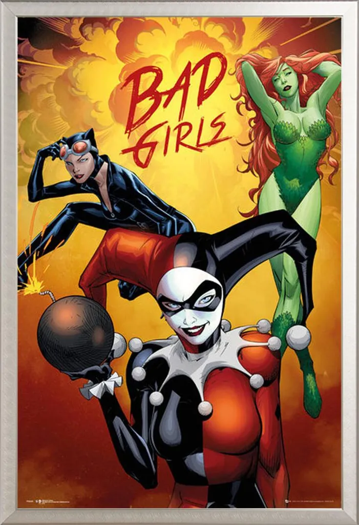 Affiche Encadrée DC Comics Badgirls avec Cadre Aluminium Argenté 61x91