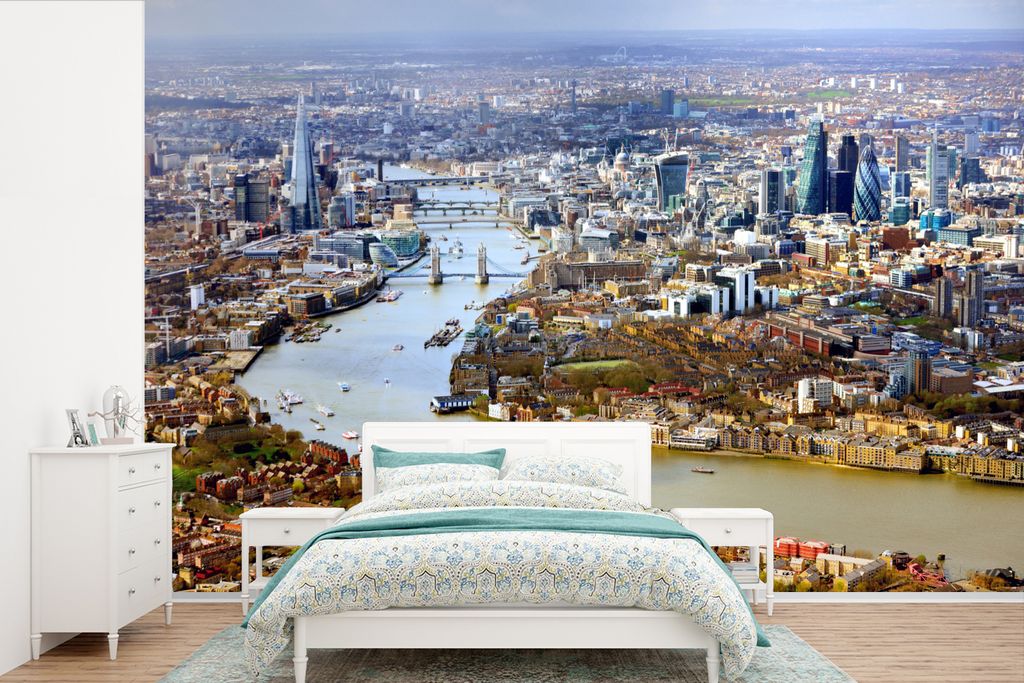 MuchoWow Fototapete für Wohnzimmer oder Schlafzimmer Wandtapete Vinyl Motivtapete Themse - London - Architektur - 525x350 cm - Das Hintergrundbild