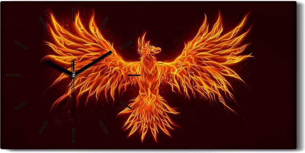 Wandbild Leinwand Bilder mit Uhr 60x30 Malerei Abstrakte Fantasie Vogel Phoenix - schwarze Hände