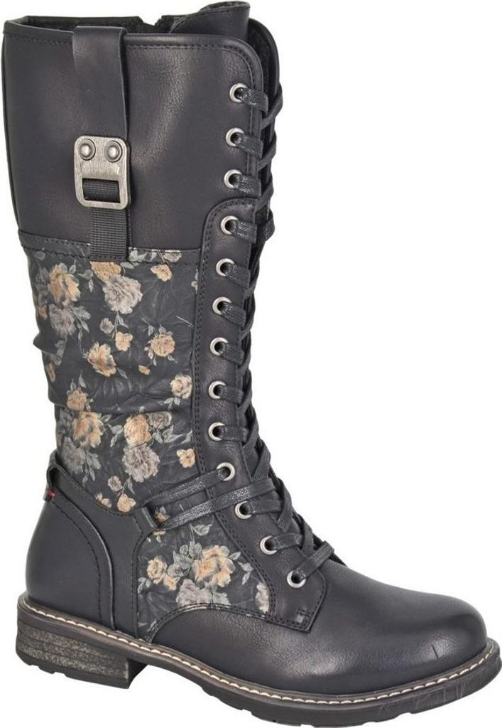 Cipriata - Floral Stiefeletten für Damen DF4606 (40,5 EU) (Schwarz)