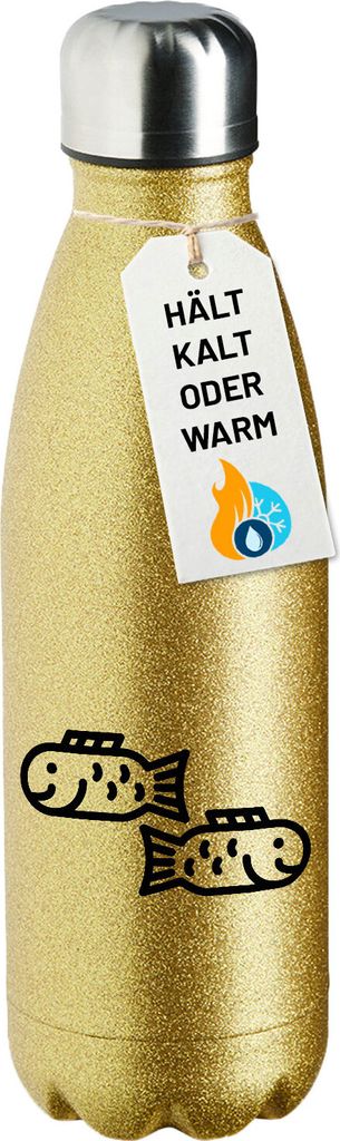 Huuraa Trinkflasche Fische Sternzeichen Symbol 500ml Gold Edelstahl Wasserflasche Trinkflasche Geschenkidee