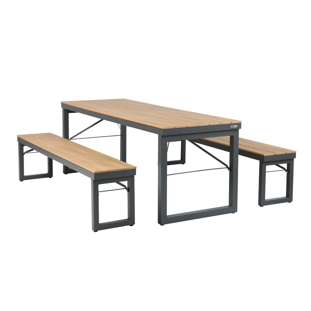 AXI Chianti Gartenset Klappbar mit 2 Bänken in Anthrazit / Braun für 8 Personen | Klappbarer Picknicktisch / Picknickbank aus Aluminium / Polywoo...