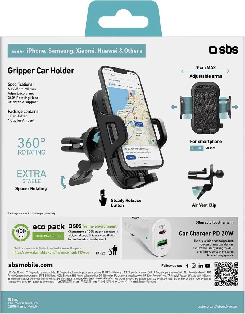 Sbs Supporto Auto per Smartphone a Clip Nero