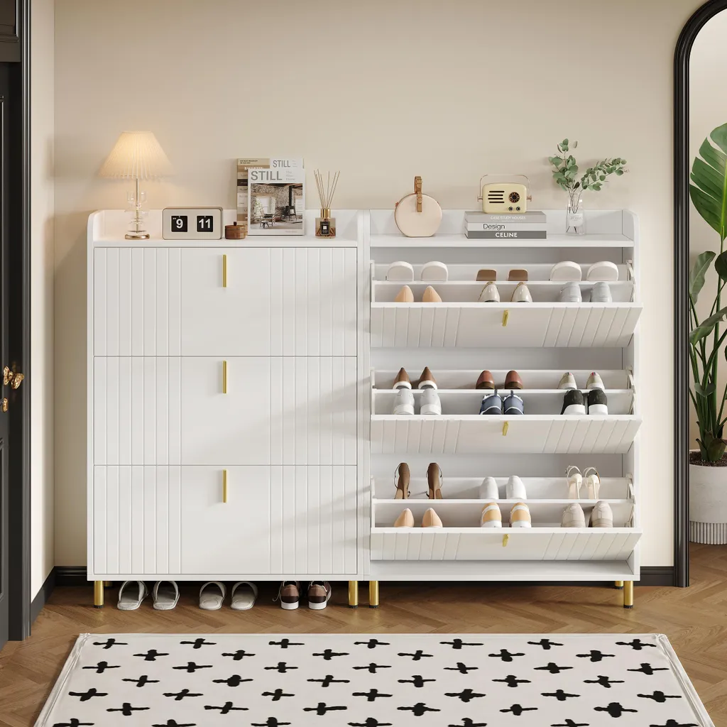 Rangement Chaussures pour Petit Couloir Blanc et Or Design Contemporain