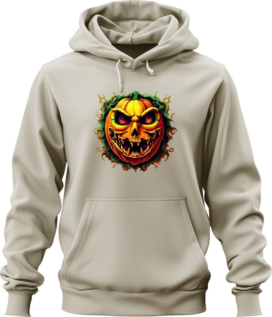 Horrorkürbis Grusel Kürbiskopf Halloween Jack O Lantern Schaurig Uni Hoodie Kapuzenpullover, Natur, S
