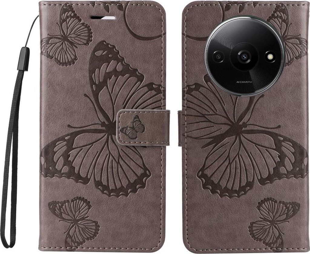 Xiaomi Redmi A3 Hülle - Coverup Schmetterlinge Klapphülle - Taupe Grau