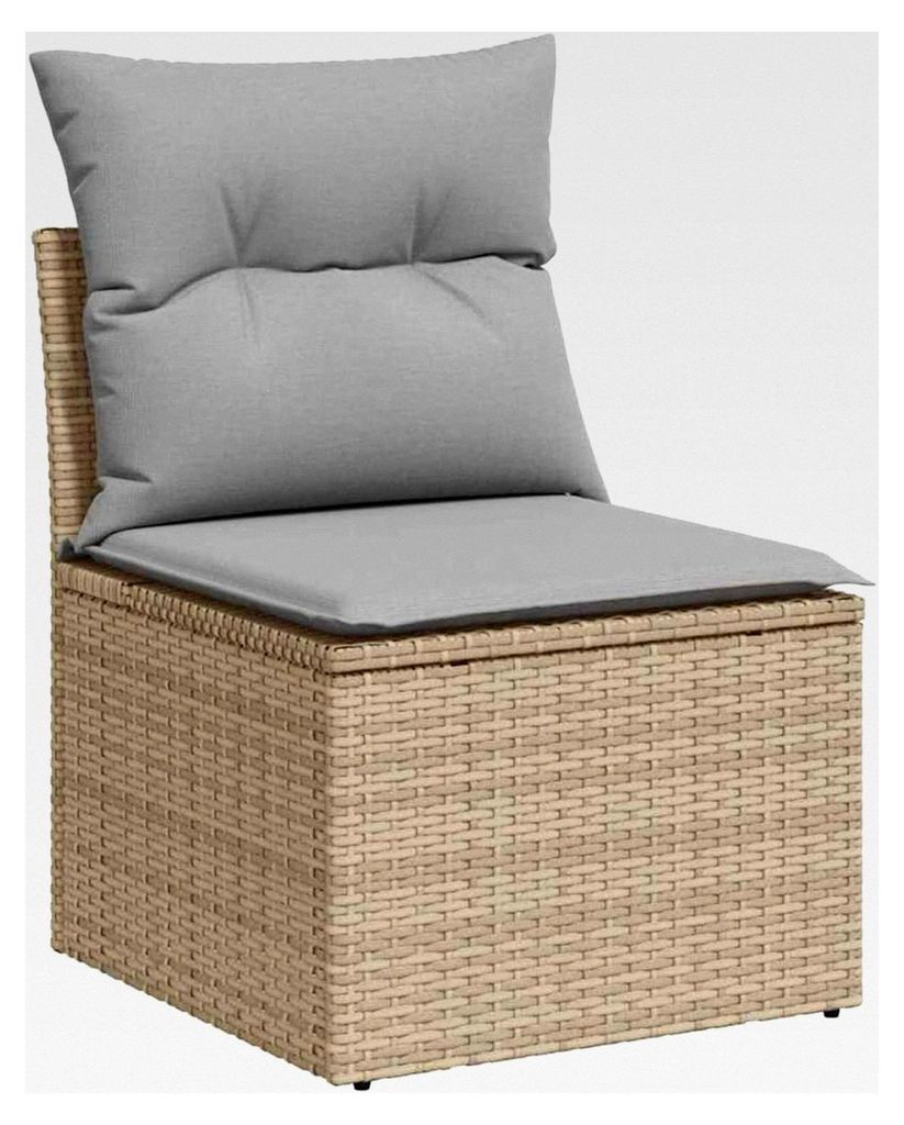 7-teiliges Garten-Sofa-Set mit Kissen in Beige aus Poly Rattan und Akazie für den Außenbereich