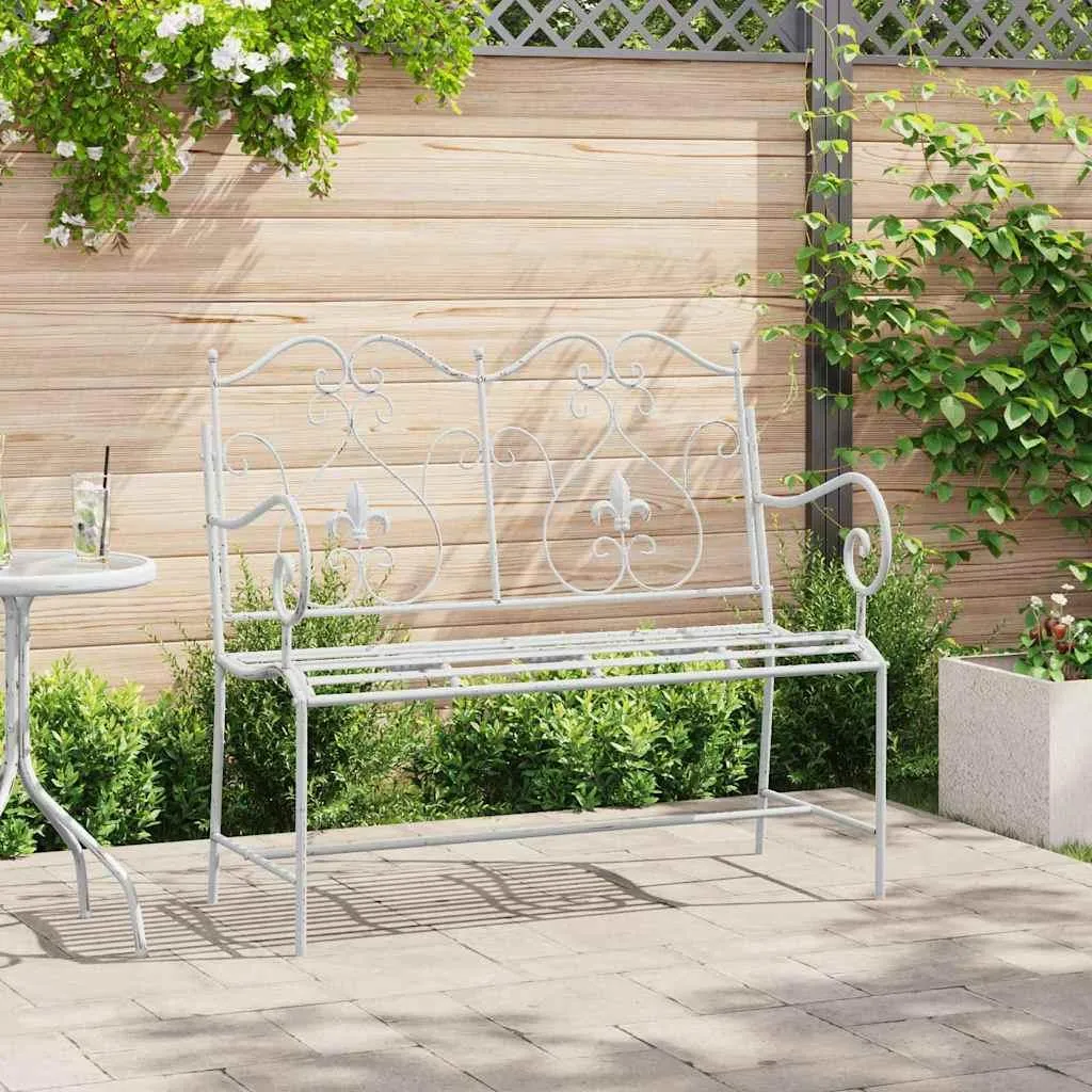 Panchina Romantica da Giardino Bianca vidaXL 104 cm Acciaio Retro - 2