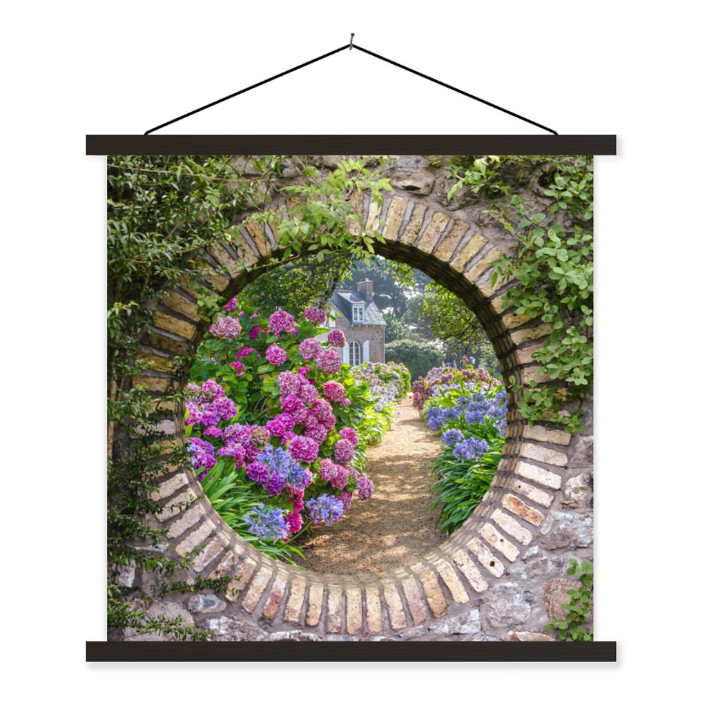 MuchoWow Textilposter Transparent - Blumen - Hortensie - Sommer 60x60 cm mit schwarzem Rahmen - Posteraufhänger