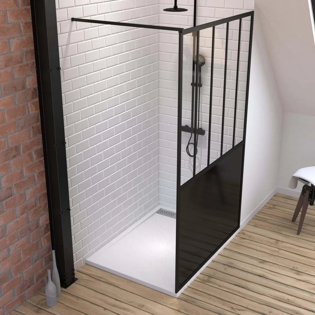 Espace de douche complet 120x200 noir mat avec receveur extra plat 5mm