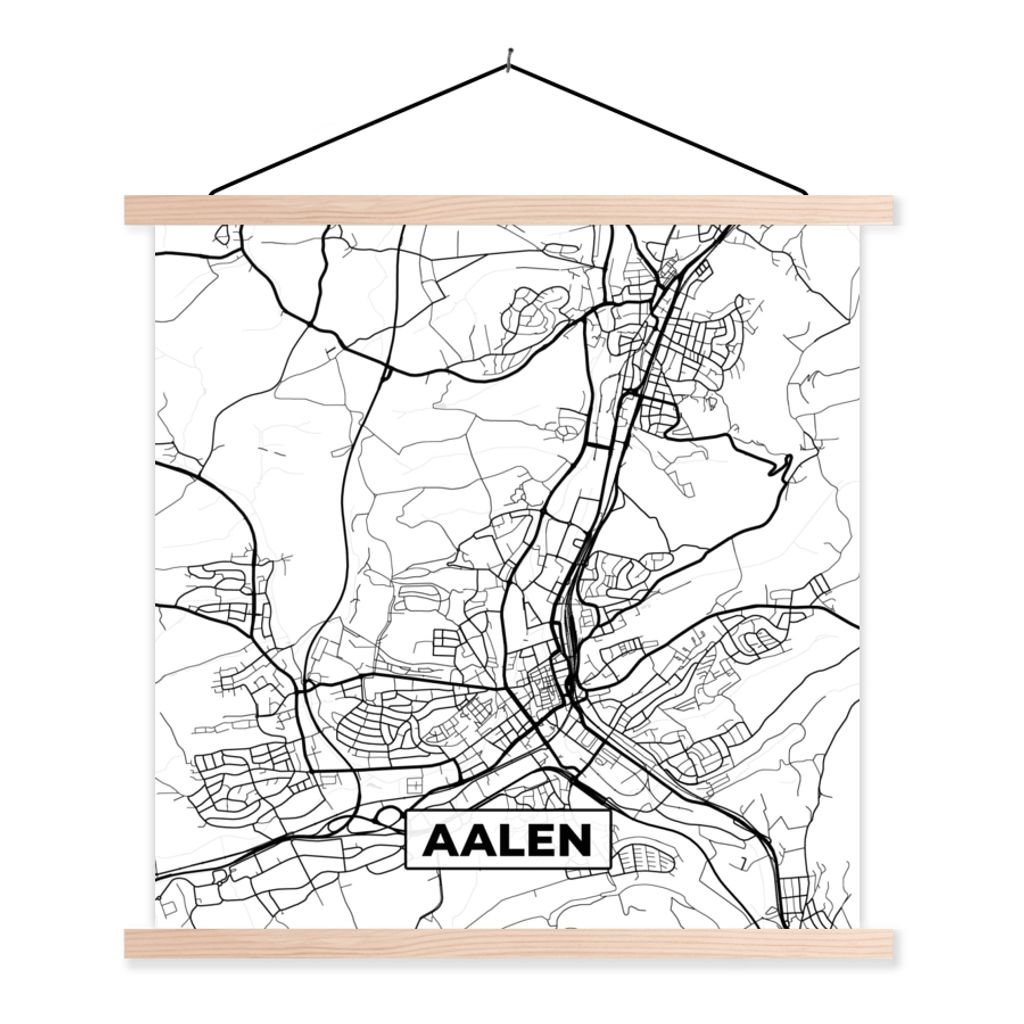 MuchoWow Textilposter Aalen - Stadtplan - Karte 40x40 cm mit holzfarbenen Rahmen - Posterleiste