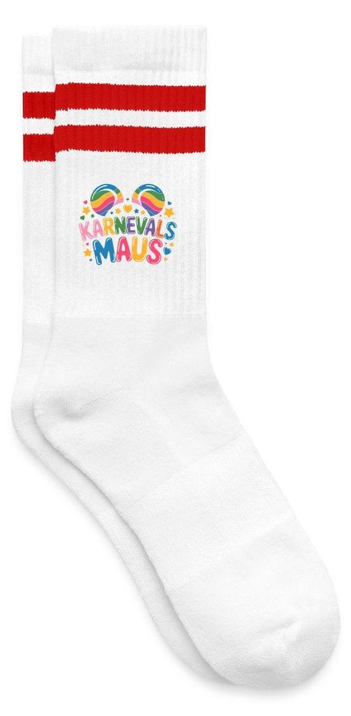 Spreadshirt Karnevalsmaus | Karneval Design Gestreifte Tennissocken, 37-41, Weiß/Rot
